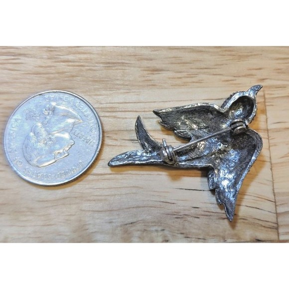 Vintage Brooch Sparrow Bird Jewels Rhinestones In Flight Silver Tone 1.5” - Picture 3 of 3